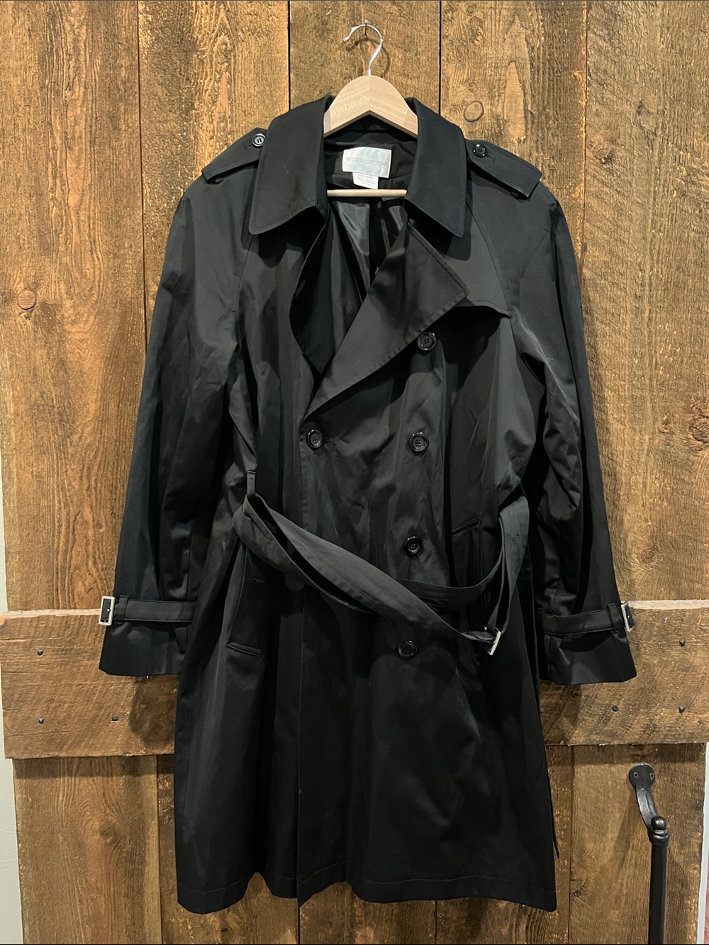 Worthington Black Double-Breasted Trench with Waist Tie